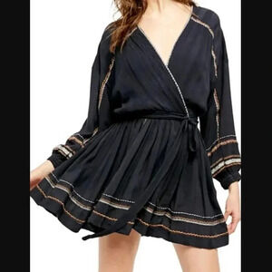 Free People Delilah Embroidered Wrap Mini Dress